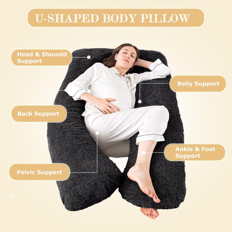 Photo 1 of ,U-Shaped Pregnancy Pillows for Sleeping,Memory Foam Filling Full Body Pillow for Adults,Maternity Pillow with Velvet Cover (Black)