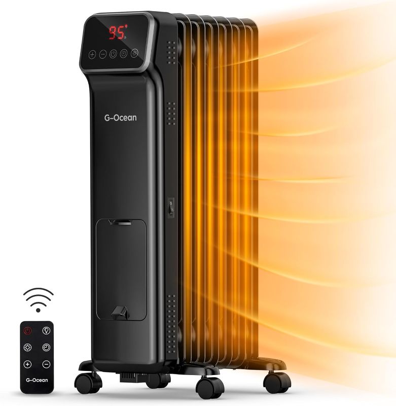 Photo 1 of  Oil Filled Radiator Heater, 1500W Electric Space Heaters for Indoor Use Large Room, 24.2''H Quiet Radiant Heater with Remote, Digital Thermostat, 3 Modes, 24H Timer, Overheat &Tip-Over Safety
