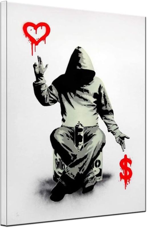 Photo 1 of  UNIYA Banksy Artwork for Living Room Wall Art Poster and Print Poker Cards Hearts Ace Abstract Framed Canvas Painting Bedroom Office Decor (16x24inch, Ace)
