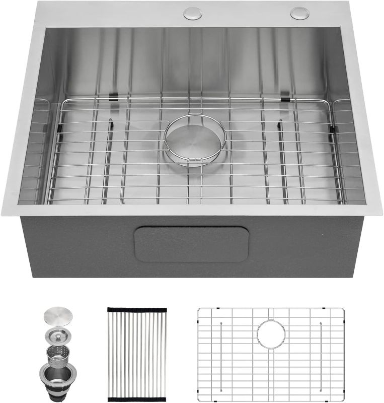 Photo 1 of 28 Drop in Kitchen Sink - Kichae 28x22 Inch Kitchen Sink Drop in 16 Gauge Stainless Steel Single Bowl Topmount Kitchen Sink Basin with Drain Strainer
