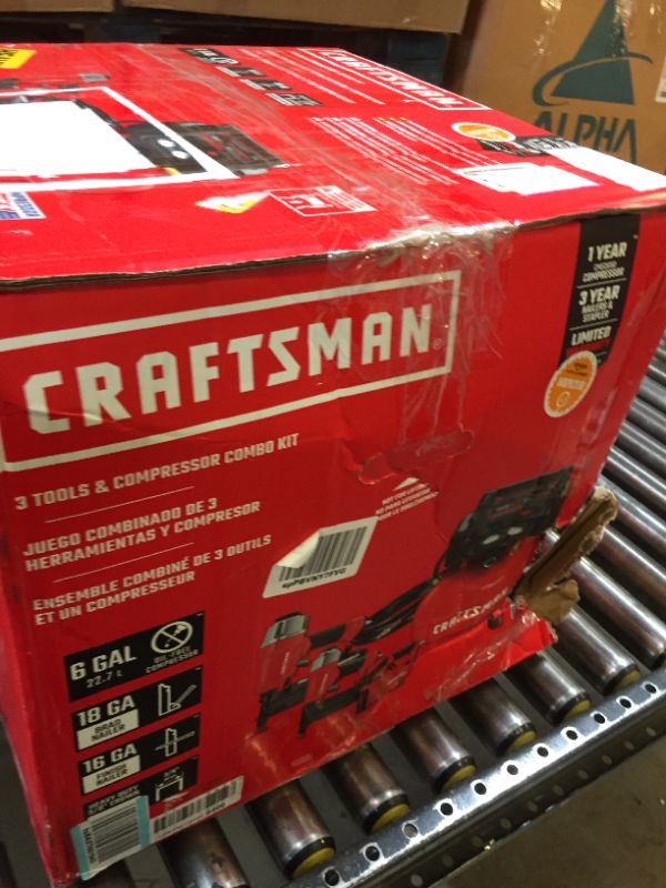 Photo 1 of CRAFTSMAN Compressor Combo Kit, 6 Gallon, Pancake, 3 Tool (CMEC3KIT) Air Compressor w/ 3 Tools