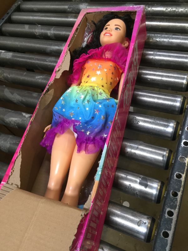 Photo 3 of Barbie Large Doll with Black Hair, 28 Inches Tall, Rainbow Dress and Styling Accessories Including Shooting Star Handbag