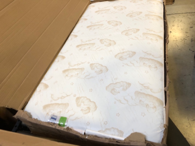 Photo 2 of Dream On Me Foam 2-in-1 Breathable Twilight 5" Spring Coil Crib and Toddler Bed Mattress Firm,Plush with Reversible Design I White/Brown I Greenguard Gold Certified I JPMA Certified Beige Cloud Breathable Cover Crib