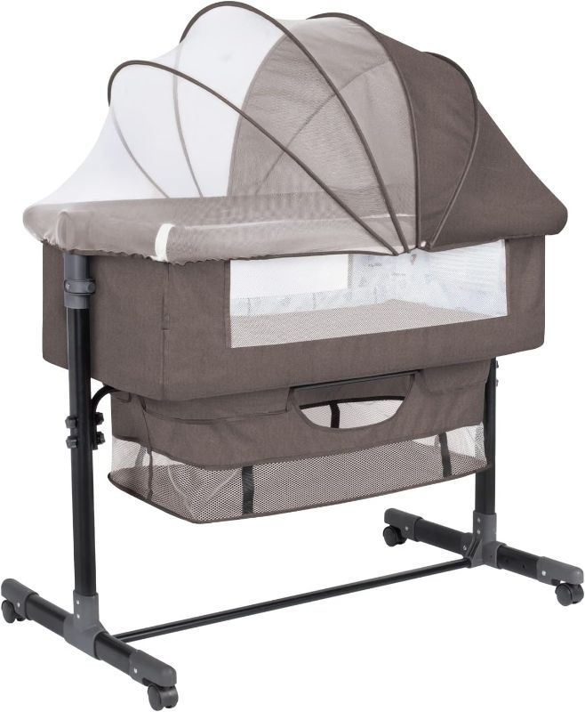 Photo 1 of  Bedside Bassinet for Baby, Bedside Sleeper with Wheels, Heigt Adjustable, with Mosquito Nets, Large Storage Bag, for Infant/Baby/Newborn