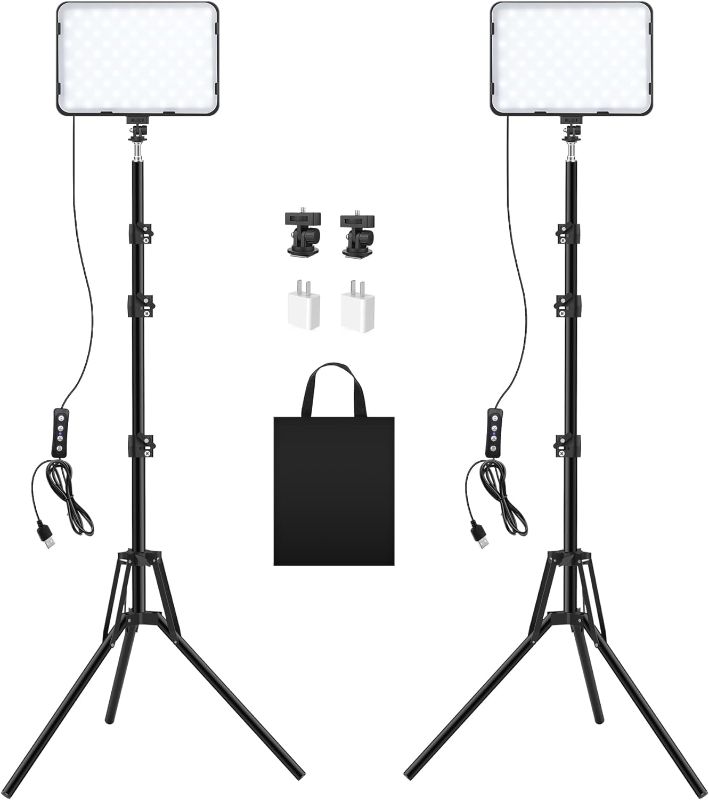 Photo 1 of 2 Pack Photography Video Lighting Kit, LED Video Light with 62'' Tripod Stand, Tinpops 2500-8500K Studio Streaming Lighting for Video Recording Live Game Podcast YouTube Portrait Photo Shooting

