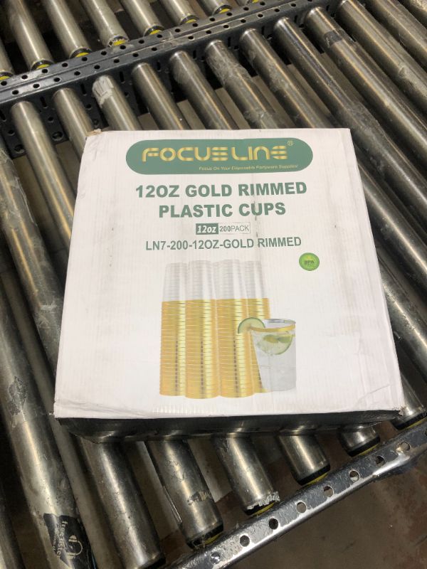 Photo 2 of 200 Pack 12 oz Gold Rimmed Plastic Cups, FOCUSLINE Clear Plastic Cups Tumblers, Heavy-duty & Fancy Disposable Hard Plastic Cups with Gold Rim for Wedding Cups Elegant Party Cups Gold Rimmed Cups