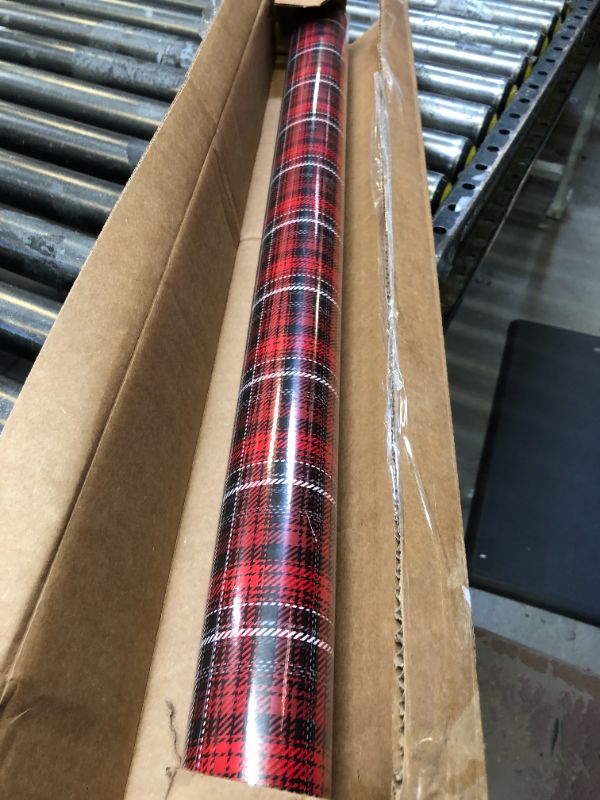 Photo 2 of American Greetings Reversible Wrapping Paper Jumbo, Red and Black Plaid (1 Roll, 175 Sq. ft)