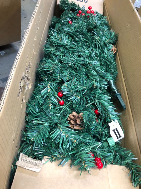 Photo 2 of 6ft Prelit Christmas Tree with 350 Warm & Colorful Lights(11 Modes) | Pre-Decorated Pre Lit Spruce Artificial 6 Feet Xmas Tree with 900 Tips, 25 Pinecones, 25 Berries, Gloves, Storage Bag, Metal Base