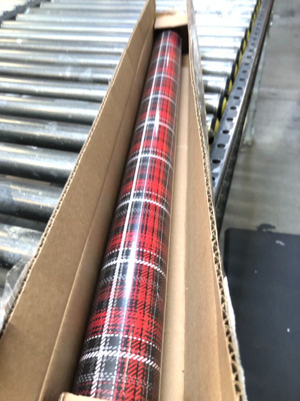 Photo 2 of American Greetings Reversible Wrapping Paper Jumbo, Red and Black Plaid (1 Roll, 175 Sq. ft)
