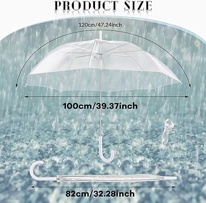 Photo 1 of  Pack Clear Umbrella Wedding Style Stick Umbrellas Large Canopy Windproof Transparent Stick Umbrellas Wedding Rain Transparent Umbrellas Bulk Auto Open J Hook Handle White Handle