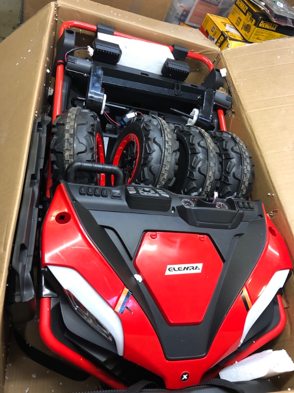 Photo 2 of ELEMARA 2 Seater Ride on Car for Kids,12V Battery Powered Off-Road UTV Toy,4WD Electric Car with Remote Control,LED Lights,Bluetooth,Adjustable 3 Speeds,2 Spring Suspension for 3-8 Boys & Girls,Red