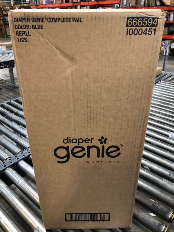 Photo 1 of Diaper Genie Complete Diaper Pail (Blue) with Antimicrobial Odor Control | Includes 1 Diaper Trash Can, 1 Refill Bags, 1 Carbon Filter Blue + 1 Refill