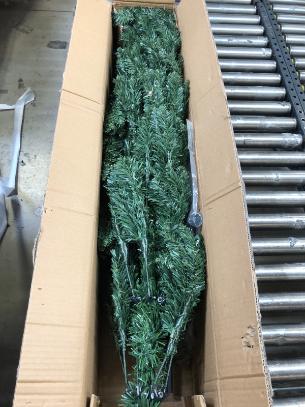 Photo 2 of 6 Feet Prelit Laser Artificial Slim Christmas Tree 250 LED Warm Lights Plug in 720 Branch Tips Metal Stand Hinged Pencil Xmas Tree Christmas Decorations Home Indoor Outdoor Holiday(Spruce Green) Bling Spruce Green 6 feet