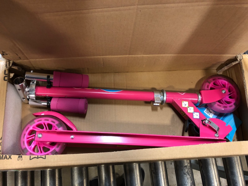 Photo 2 of BELEEV V1 Scooters for Kids, 2 Wheel Folding Kick Scooter for Girls Boys, 3 Adjustable Height, Light Up Wheels, Lightweight Scooter with Sturdy Frame, Kickstand for Children 3 to 12 Years Old Hot Pink