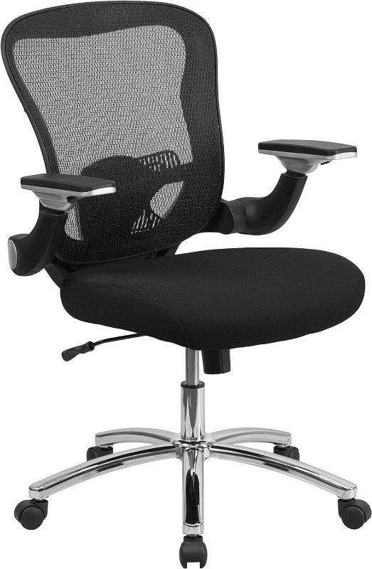 Photo 1 of Flash Furniture Sam Mid-Back Black Mesh Executive Swivel Ergonomic Office Chair with Height Adjustable Flip-Up Arms
