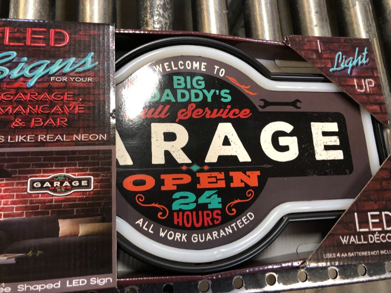 Photo 3 of Big Daddy's Garage - Reproduction Vintage Advertising Marquee Sign - Battery Powered LED Neon Style Light,Plastic- SMALL