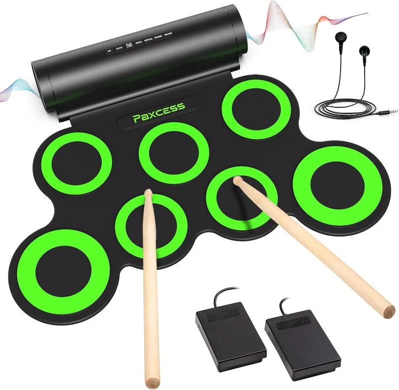 Photo 1 of Paxcess Electric Drum Set, 7 Drum Practice Drum Pad With Headphone, Built-in two Speaker, Drum Sticks, Drum Pedals,10 Hours Playtime, Great Holiday Xmas Birthday Gift for Kids(Headphone)
