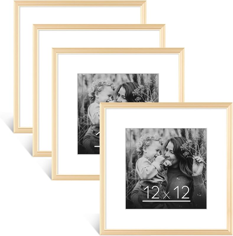Photo 1 of 12x12 Picture Frame Gold, Display Pictures 8x8 with Mat or 12x12 Without Mat, 12x12 Frame Square with HD Plexiglass for Wall or Desktop Decoration Suitable for Photos, Posters, 4 Pack
