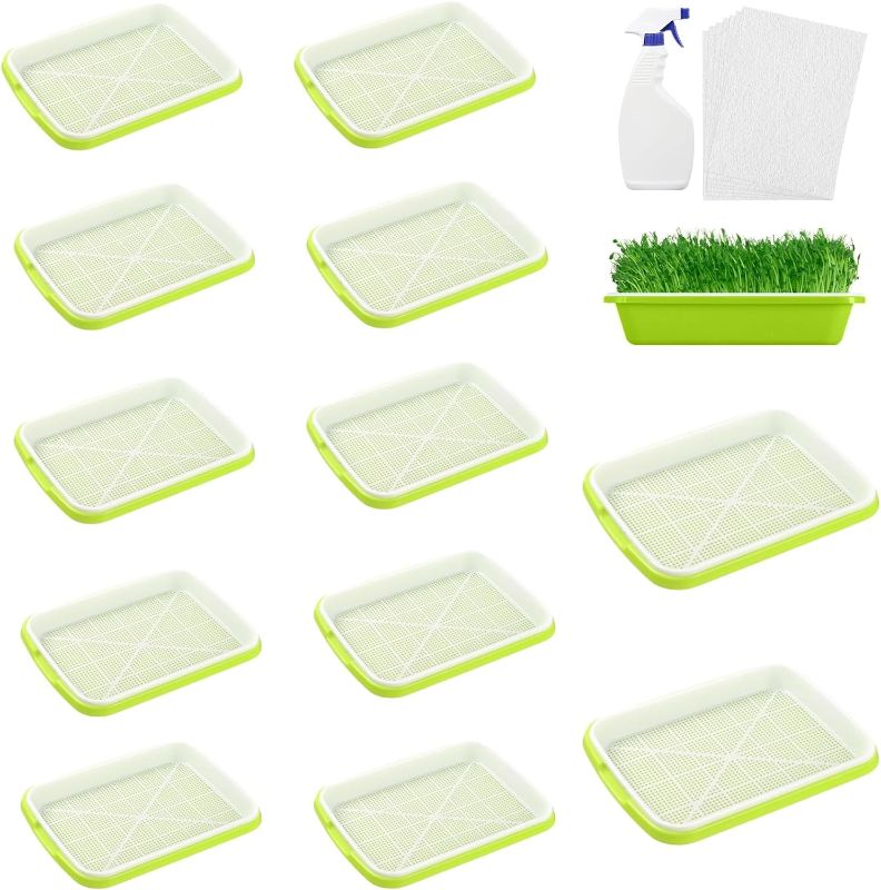 Photo 1 of 12 Pack Seed Sprouter Trays,Soil-Free Cultivation Germination Tray BPA Free Nursery Tray Microgreens Growing Kit with Spray Bottle and Planting Paper for Sprouting Seeds, Beans, Wheatgrass