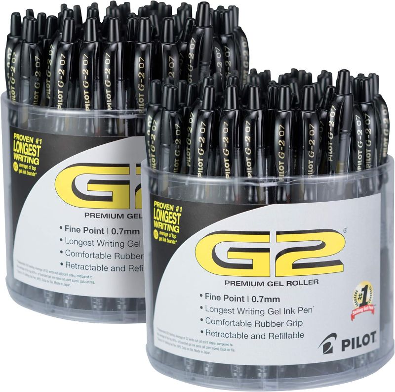 Photo 1 of Pilot, G2 Premium Gel Roller Pens, Fine Point 0.7 mm, Black, Bulk Pack of 2 Tubs, 144 Pens
