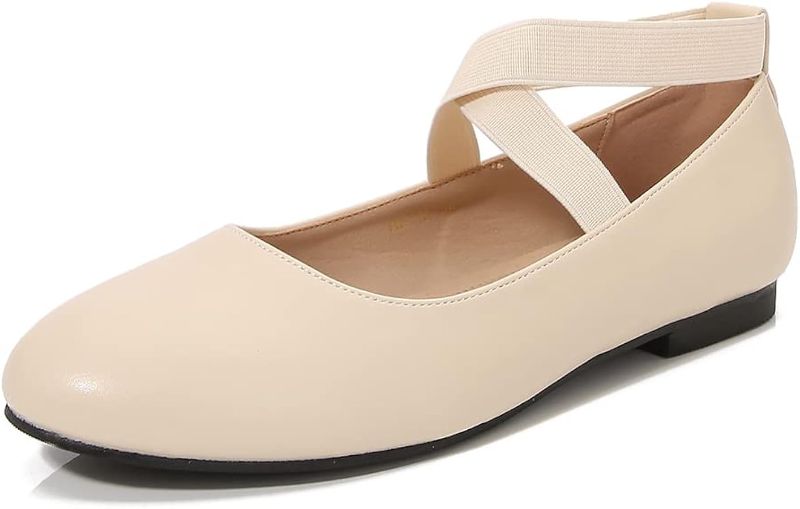 Photo 1 of Amoji Women's Comfortable Ballet Flat Elastic Ankle-Wrap Criss Cross Strap 415 - 7.5