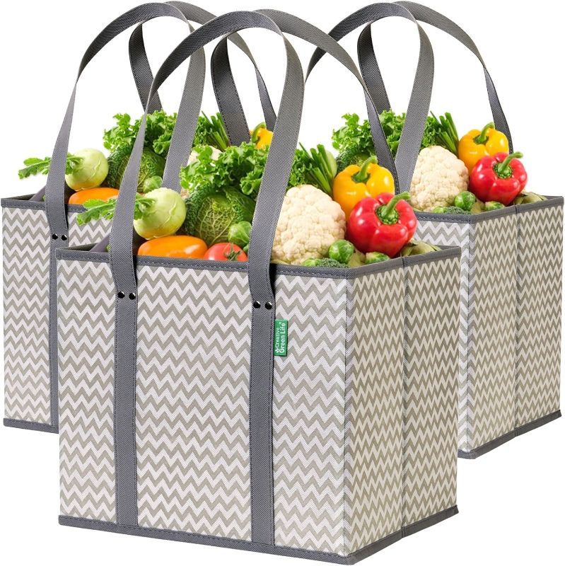 Photo 1 of 3 Pack Reusable Grocery Bag Waterproof Foldable Polyester Shopping Tote Extra Large, Heavy Duty Bag