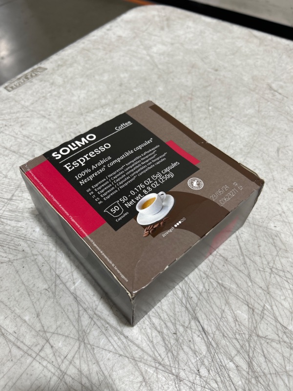 Photo 1 of Amazon Brand - Solimo Espresso Capsules, Medium Roast, Compatible with Original Brewers, Pack of 1x50 Capsule (50 count)
