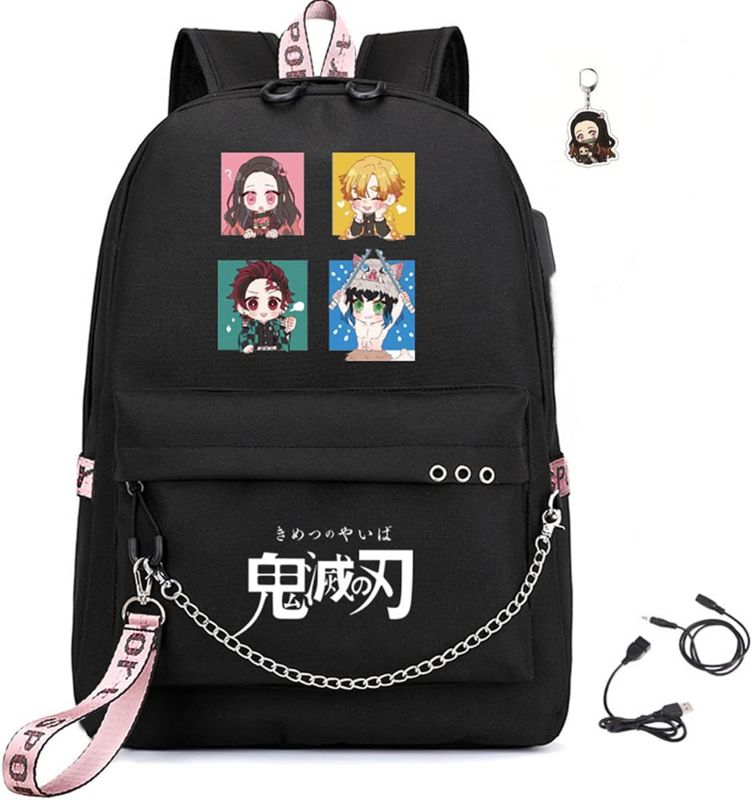 Photo 1 of 17Inch Nezuko Backpack Anime Laptop Backpacks Tanjiro Bag Zenitsu Inosuke Rucksack with USB Charging Port (All)
