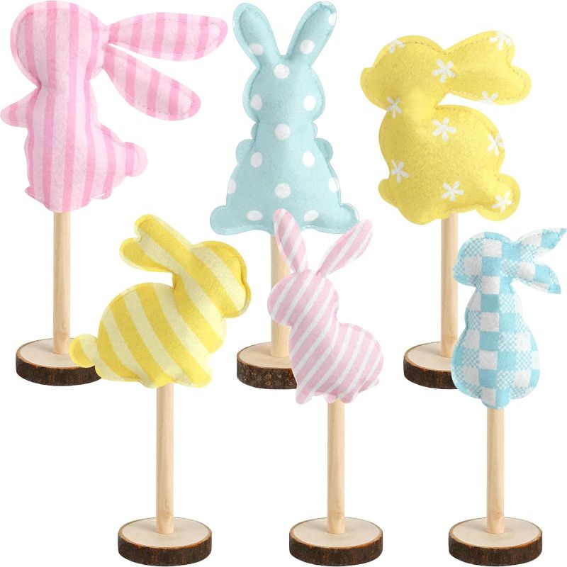 Photo 1 of 6 Pcs Farmhouse Easter Bunny Decoration Rustic Easter Decor Rabbit Ornaments Spring Bunny Tabletop Centerpieces Rustic Easter Bunny Table Decorations for Mantel Indoor DIY(Pastel)
