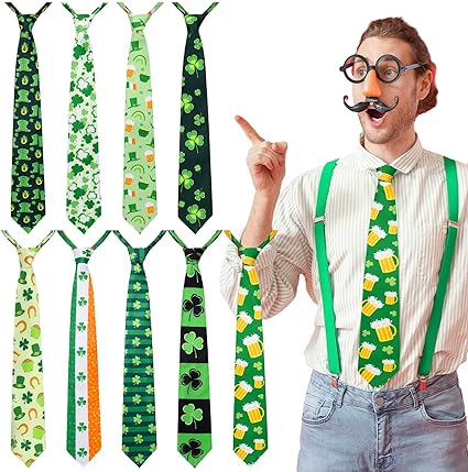 Photo 1 of  9 Pcs St. Patrick's Day Tie Shamrock Clover Necktie St. Patrick Novelty Costumes Accessories for Men Women Party Gifts