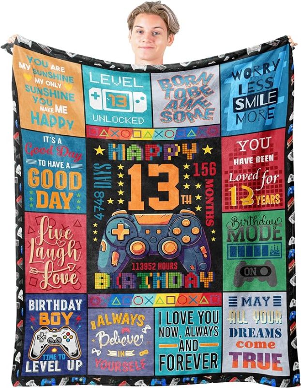 Photo 1 of 13 Year Old Boy Gifts Blanket 60"x50", Coolest Gifts for 13 Year Old Boy, Birthday Gift for 13 Year Old Boy, 13 Year Old Boy Gift Ideas, 13th Birthday Decorations for Boys, 13th Birthday Boy
