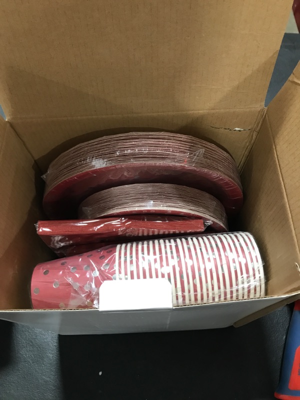 Photo 2 of 200PCS Burgundy Plates and Napkins Party Supplies Burgundy Paper Plates Disposable Serve 50 Guest Maroon Plates for Birthday Christmas Chinese New Year Valentines Graduation Wedding Party