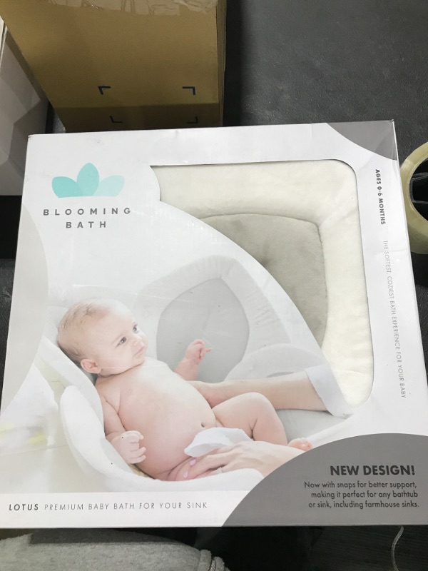 Photo 2 of Blooming Bath Lotus Bath Seat - Plush Minky Baby Sink Bathtub - The Original Washer-Safe Flower Seat for Newborns - Gray/Dark Gray