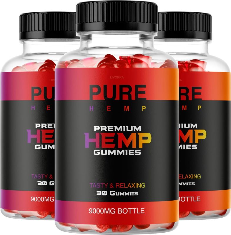 Photo 1 of 3 Pack - Pure Hemp Gummies, Pure Hemp 90 Gummies for 3 Months, Pure Hemp Gummies 9000 mg Per Bottle, Hemp Pure Gummies, PureHemp Gummies, PureHempGummies