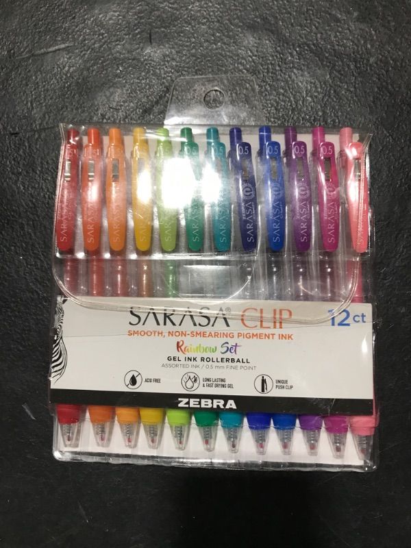 Photo 1 of Sarasa Clip Retractable Gel Pen, Fine Point, 0.5mm, Rainbow Assorted Colors, 12-Pack