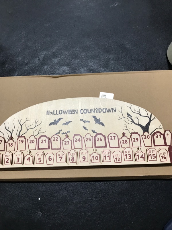 Photo 1 of AOCEAN Halloween Advent Calendar 2023 Wood Moving Block Countdown Calendar for Fun Halloween Decorations Holiday Ornament Gift for Home and Office (Wooden) Cardboard