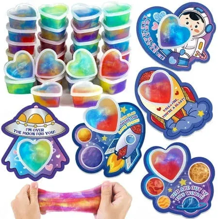 Photo 1 of 30 Pack Galaxy Slime Hearts, Valentines Day Gifts Cards for Kids Classroom Exchange Prize, Valentine's Party Favors for Boys Girls, Valentine's Greeting Cards, Valentine Exchange Gifts