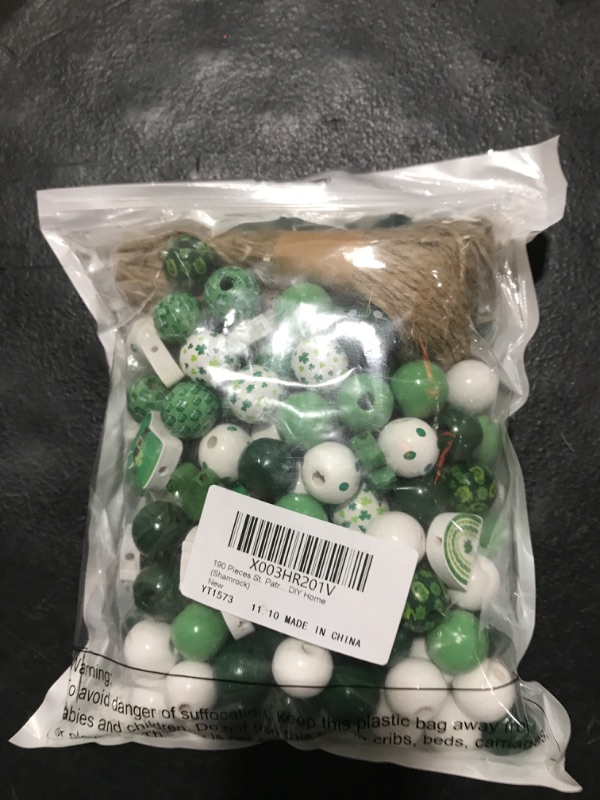 Photo 2 of 190 Pieces St. Patrick's Day Wooden Beads Shamrock Truck Wooden Beads Solid Wood Round Beads Polished Colorful Natural Beads Farmhouse Wooden Beads for St. Patrick's Day Decoration DIY Home (Shamrock)