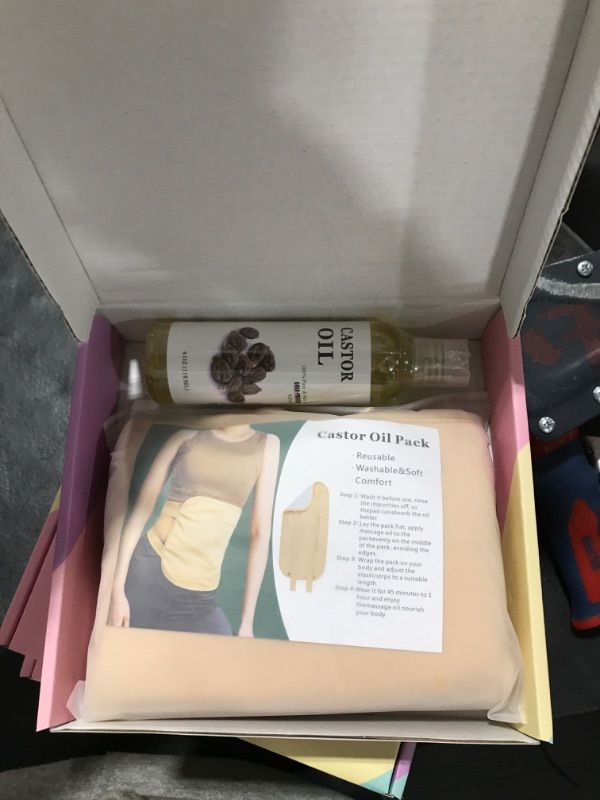 Photo 1 of Castor Oil Organic Cold Pressed Unrefined (4OZ/118ML), Castor Oil Pack Wrap Organic Cotton for Waist Thyroid Neck, Reusable Castor Oil Packs for Liver Detox with Adjustable Elastic Strap Anti Oil Leak Khaki - Include Castor Oil
