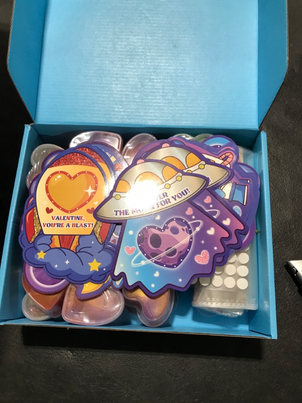 Photo 2 of 30 Pack Galaxy Slime Hearts, Valentines Day Gifts Cards for Kids Classroom Exchange Prize, Valentine's Party Favors for Boys Girls, Valentine's Greeting Cards, Valentine Exchange Gifts