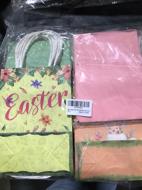 Photo 2 of 48pcs Happy Easter Gift Bags with 48pcs Purple Green Yellow Pink Tissue Paper, Goodie Bags, Gift Egg Container, Easter Candy Bags, Gift Bags for Kids, Treat Bags for Egg Hunt, Birthday Party Decor