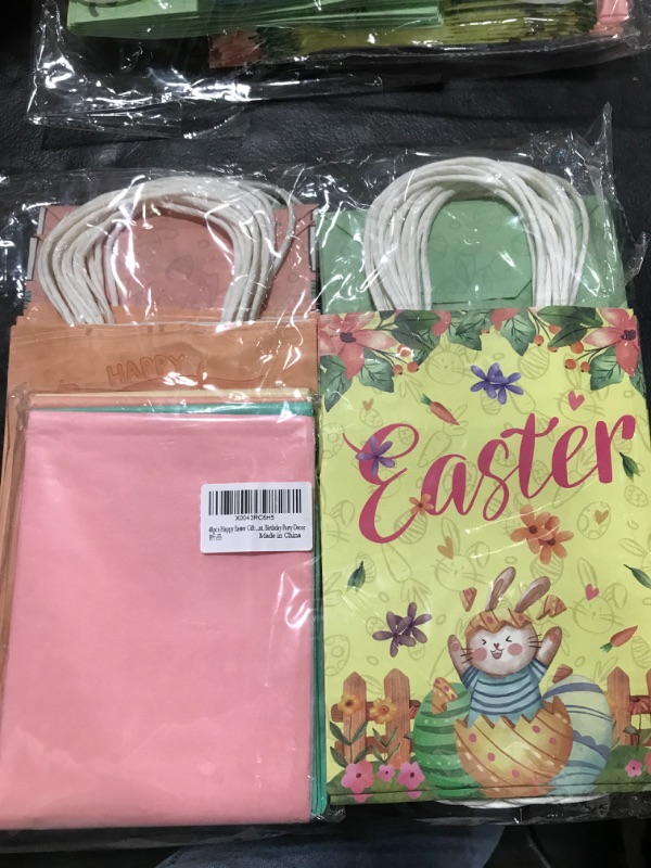 Photo 1 of 48pcs Happy Easter Gift Bags with 48pcs Purple Green Yellow Pink Tissue Paper, Goodie Bags, Gift Egg Container, Easter Candy Bags, Gift Bags for Kids, Treat Bags for Egg Hunt, Birthday Party Decor