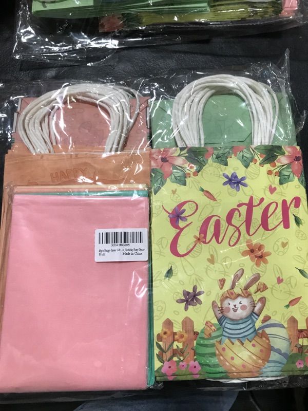 Photo 2 of 48pcs Happy Easter Gift Bags with 48pcs Purple Green Yellow Pink Tissue Paper, Goodie Bags, Gift Egg Container, Easter Candy Bags, Gift Bags for Kids, Treat Bags for Egg Hunt, Birthday Party Decor