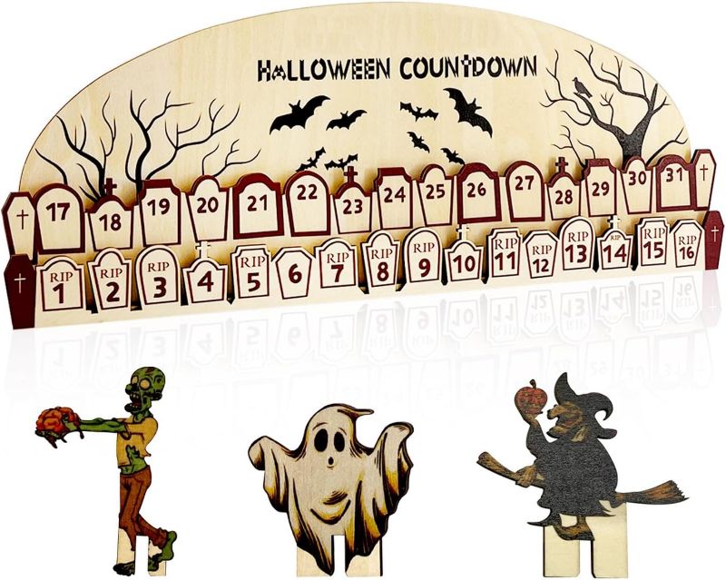 Photo 1 of AOCEAN Halloween Advent Calendar 2023 Wood Moving Block Countdown Calendar for Fun Halloween Decorations Holiday Ornament Gift for Home and Office (Wooden)
