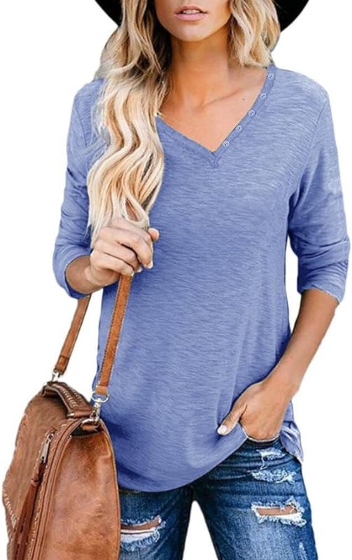 Photo 1 of Aoysky Women's 3/4 Sleeve V Neck T Shirts Casual Summer Loose Tops Blouse
