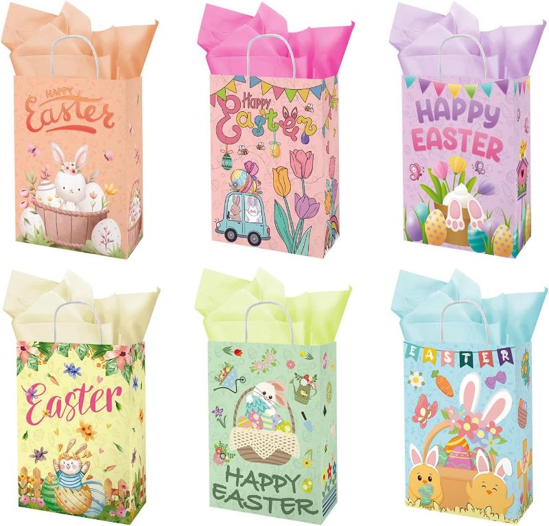 Photo 1 of 48pcs Happy Easter Gift Bags with 48pcs Purple Green Yellow Pink Tissue Paper, Goodie Bags, Gift Egg Container, Easter Candy Bags, Gift Bags for Kids, Treat...
