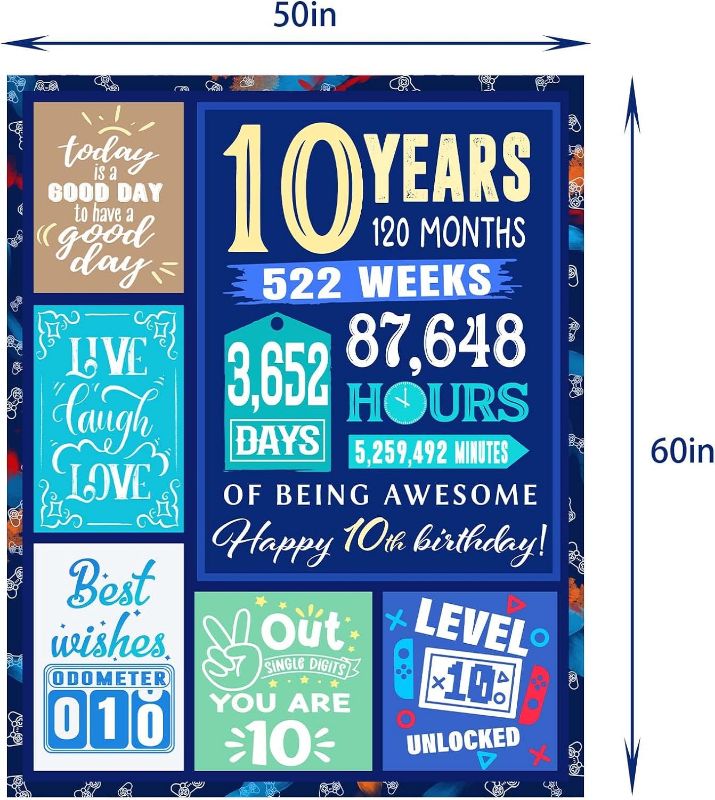 Photo 1 of 10 Year Old Boys Girls Gift Ideas Blanket - Gifts for 10 Year Old Boys - Boys Gifts Age 10-10th Birthday Decorations for Boys - 10 Yr Old Boy Birthday Gift - Soft Funny Throw Blanket 60"X50"