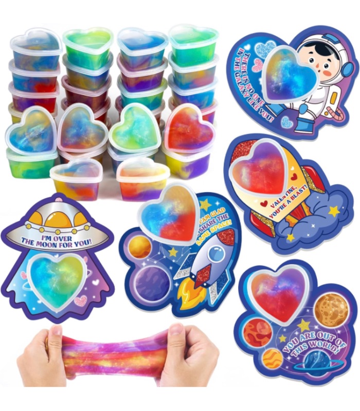 Photo 1 of 30 Pack Galaxy Slime Hearts, Valentines Day Gifts Cards for Kids Classroom Exchange Prize, Valentine's Party Favors for Boys Girls, Valentine's Greeting Cards, Valentine Exchange Gifts