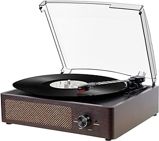 Photo 1 of Vinyl Record Player Turntable with Built-in Bluetooth Receiver & 2 Stereo Speakers, 3 Speed 3 Size Portable Retro Record Player for Entertainment and Home Decoration Brown