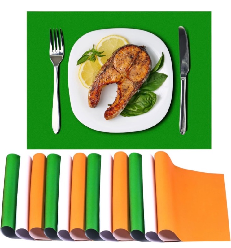 Photo 1 of 150 Pcs St. Patrick's Day Placemats 11 x 17 Inch Green White Orange Disposable Paper Place Mats for St Patricks Day Party Home Kitchen Table Decorations